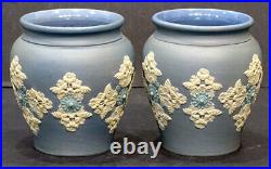 1880's ANTIQUE Royal DOULTON LAMBETH Silicon Pink STONEWARE Art Pottery Vase (2)