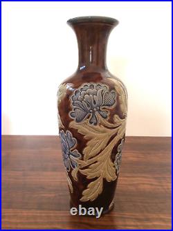 1884 Large Doulton Lambeth Louisa E Edwards Floral Vase, Fully Marked, No Damage