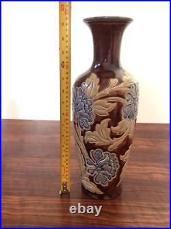 1884 Large Doulton Lambeth Louisa E Edwards Floral Vase, Fully Marked, No Damage