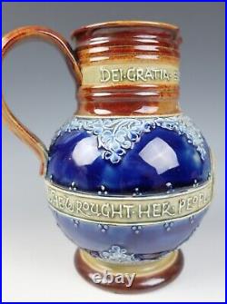 1897 Doulton Lambeth 7.5 Queen Victoria Jubilee Stoneware Jug Antique Pottery