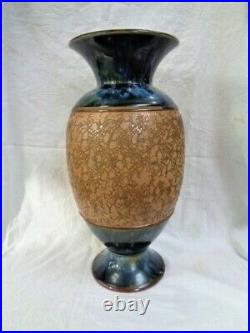 1902-14 Edwardian ROYAL DOULTON LAMBETH BLUE and TAN Stoneware Baluster VASE