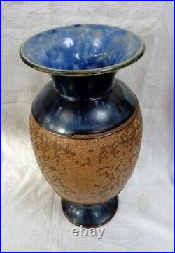1902-14 Edwardian ROYAL DOULTON LAMBETH BLUE and TAN Stoneware Baluster VASE