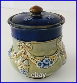1910 Antique Doulton Lambeth Art Pottery Marmalade Jar withLid 4.5 x 4.5