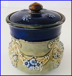 1910 Antique Doulton Lambeth Art Pottery Marmalade Jar withLid 4.5 x 4.5