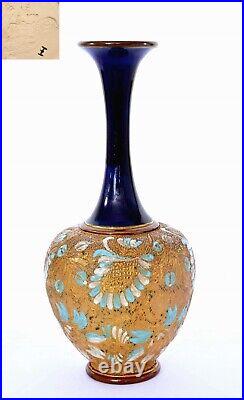 1920's England Royal Doulton Lambeth Slater Art Nouveau Gilt Stoneware Vase Mk
