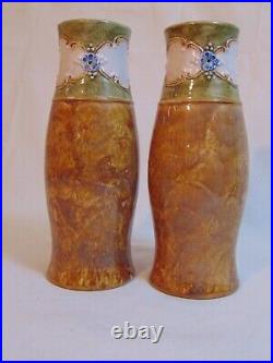 2 Doulton Lambeth Glazed Stoneware Vases Beige Green Blue