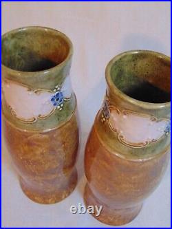2 Doulton Lambeth Glazed Stoneware Vases Beige Green Blue