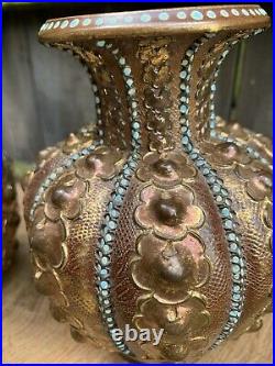 ANTIQUE pottery DOULTON SLATERS PATENT VASES rare gold glaze stoneware Lambeth