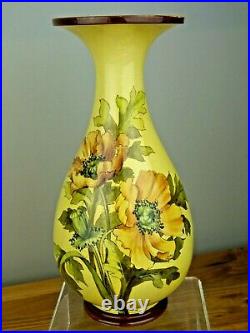 A Large & Striking Doulton Lambeth Wild Yellow Poppy Faience Vase