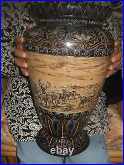 A MAGNIFICENT Hannah Barlow Doulton Lambeth huge vase signed. Dated 1879