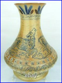 A Magnificent Doulton Lambeth Vase Decorated with Running Deer-Hannah Barlow