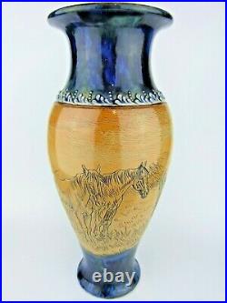A Monumental Doulton Lambeth Vase Decorated with Horses by Hannah Barlow. 16