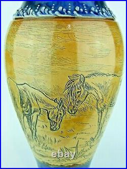 A Monumental Doulton Lambeth Vase Decorated with Horses by Hannah Barlow. 16