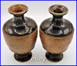 A Pair of Royal Doulton Lambeth stoneware Vases signed GR shape 7074 1901-1914