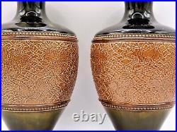 A Pair of Royal Doulton Lambeth stoneware Vases signed GR shape 7074 1901-1914