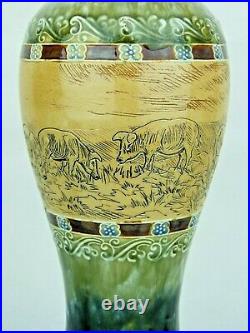 A Rare Doulton Lambeth Vase Decorated with Grazing Pigs by Hannah Barlow