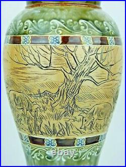 A Rare Doulton Lambeth Vase Decorated with Grazing Pigs by Hannah Barlow