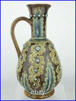 A Stunning Doulton Lambeth Scrolling Seaweed Jug by George Tinworth. Dated 1875
