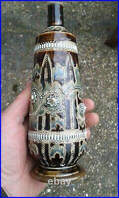 A Very Nice Early Doulton Signed George Tinworth Bottle/ Vase C1876