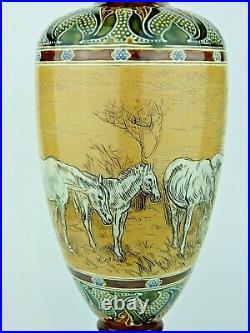 A Wonderful 15 3/4 Doulton Lambeth Vase Decorated with Horses Hannah Barlow