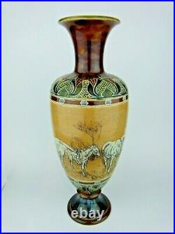 A Wonderful 15 3/4 Doulton Lambeth Vase Decorated with Horses Hannah Barlow