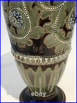 A large elongated antique Doulton Lambeth vase by George Tinworth 35cm 1876