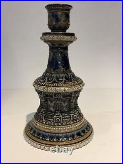 A very RARE and EARLY Doulton Lambeth columned CANDLESTICK by E. A. G dated 1877