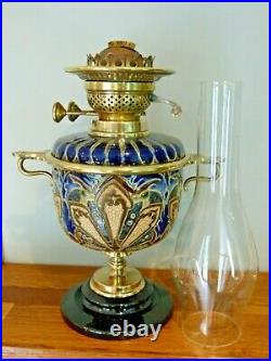 An Absolutely Stunning Victorian Doulton Lambeth Oil Lamp by Edith Lupton