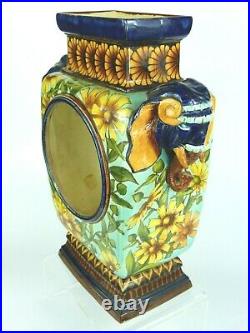 An Extremely Rare Doulton Lambeth Faience Clock Case with Modelled Elephant Heads