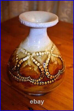 Antique 1890 English Doulton Lambeth Stoneware Vase with Upturned Hearts