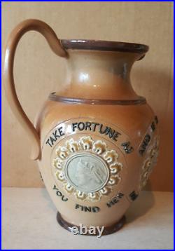 Antique 19th Century Doulton Lambeth Stoneware Take Fortune Motto Jug. C. 1895