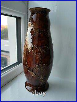 Antique 19th Century Doulton Lambeth style Stoneware Vase Autumn 10 ³/