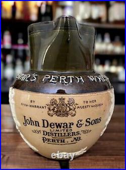 Antique Dewars Royal Doulton Equestrian Water Pitcher Pub Jug 1897 Queen 6.25