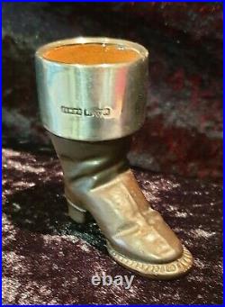 Antique Doulton Lambeth Boot Match Holder With 1894 Sterling Silver Collar