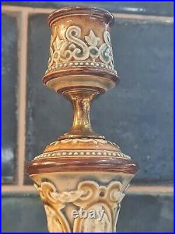 Antique Doulton Lambeth Candlesticks Matching Pair Art Nouveau Excellent Example