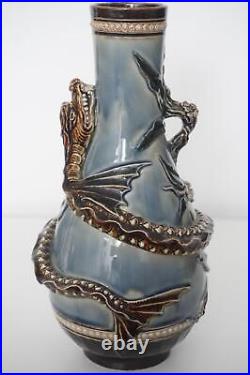 Antique Doulton Lambeth Dragon & Prunus Vase Barnard Pope Thompson c. 1883