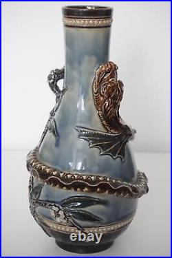 Antique Doulton Lambeth Dragon & Prunus Vase Barnard Pope Thompson c. 1883