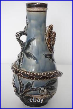 Antique Doulton Lambeth Dragon & Prunus Vase Barnard Pope Thompson c. 1883