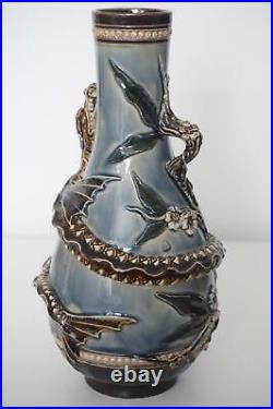 Antique Doulton Lambeth Dragon & Prunus Vase Barnard Pope Thompson c. 1883