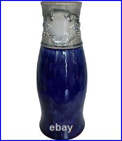Antique Doulton Lambeth Ethel Beard Vase Cobalt Glaze Stoneware Pottery 8H