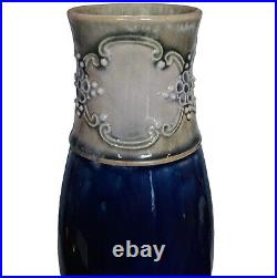 Antique Doulton Lambeth Ethel Beard Vase Cobalt Glaze Stoneware Pottery 8H