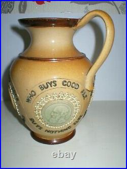 Antique Doulton Lambeth Motto Jug Who Buys Good Ale Buys Nothing Else