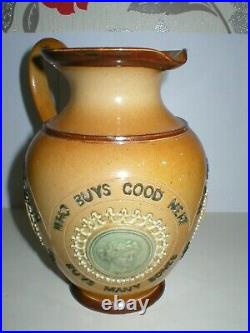 Antique Doulton Lambeth Motto Jug Who Buys Good Ale Buys Nothing Else