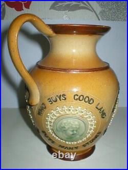 Antique Doulton Lambeth Motto Jug Who Buys Good Ale Buys Nothing Else