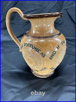 Antique Doulton Lambeth Motto Pitcher 6.25 Take fortune as you find her