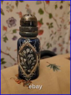 Antique Doulton Lambeth Salt Glazed Stoneware Pepper Shaker With Silver Top Rare 1
