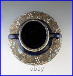 Antique Doulton Lambeth Slaters Dark Blue Double Handle Amphora Vase