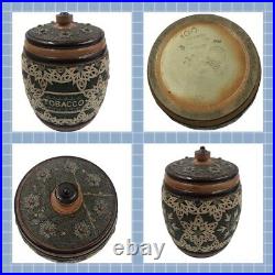 Antique Doulton Lambeth Slaters Patent Stoneware Barrel Tobacco Jar Damaged Lid