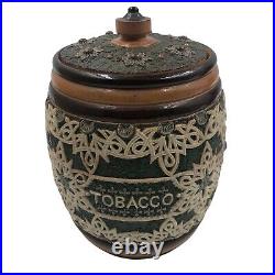Antique Doulton Lambeth Slaters Patent Stoneware Barrel Tobacco Jar Damaged Lid