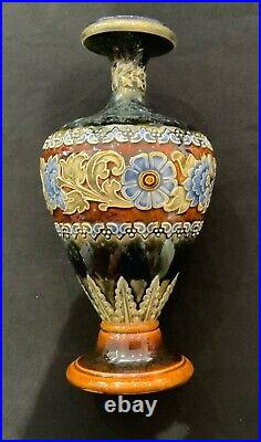 Antique Doulton Lambeth Stoneware Baluster Vase, Incised Flowers and Leaves
